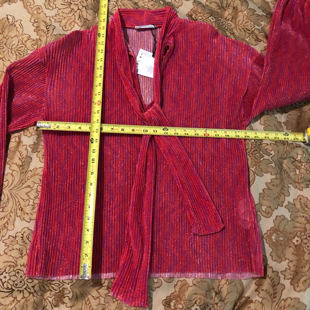 Zara Trafaluc dressy blouse with pink sizzle! Sz S - Picture 16 of 16